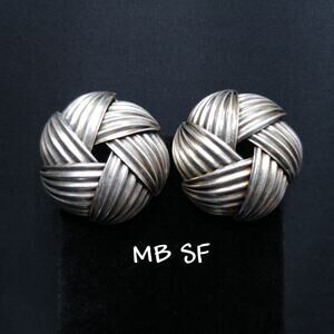 Marjorie Baer SF Silver Tone Knot Clip Earrings 1990s Modernist Vintage Jewelry